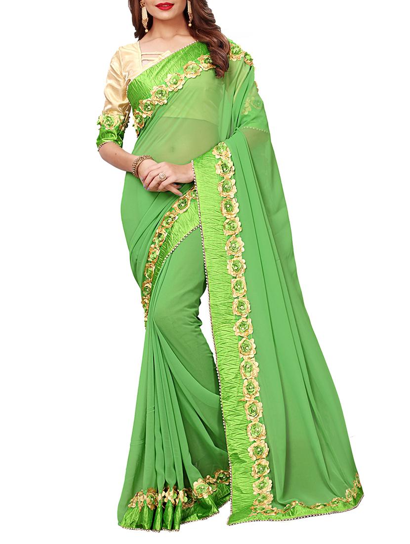 floral lace border saree with blouse - 15730364 - Zoom Image - 1