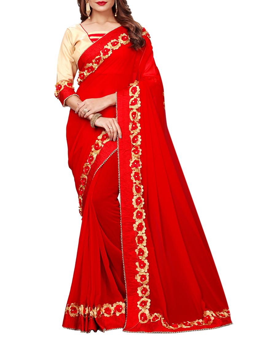 floral lace border saree with blouse - 15730365 - Zoom Image - 1