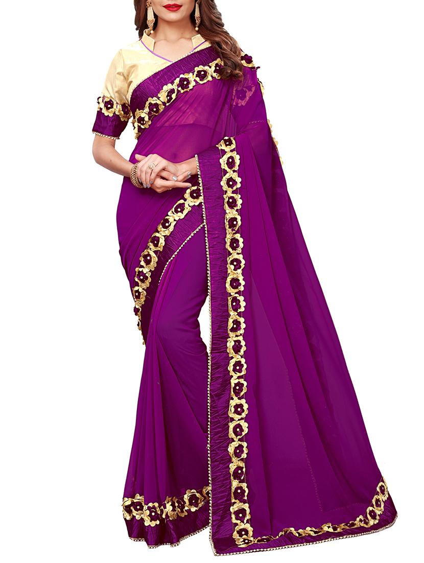 floral lace border saree with blouse - 15731207 - Zoom Image - 1