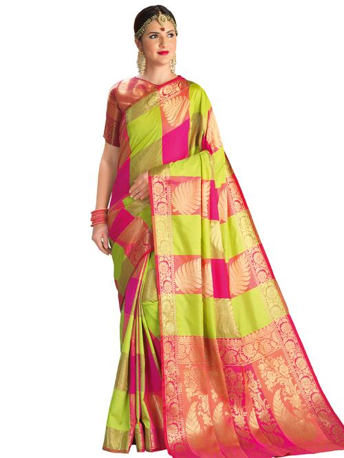 checkered zari motif banarasi saree with blouse - 15731209 - Standard Image - 1