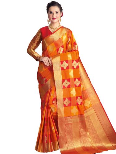 checkered zari motif banarasi saree with blouse - 15731210 - Very Small Image - 1