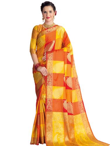 checkered zari motif banarasi saree with blouse - 15731211 - Very Small Image - 1