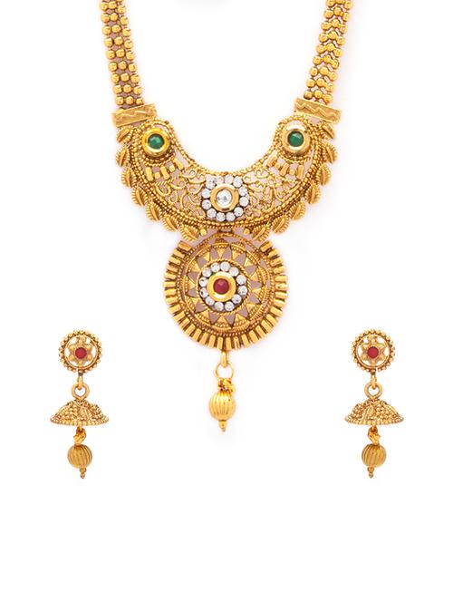gold metal necklaces and earring - 15731217 - Standard Image - 1