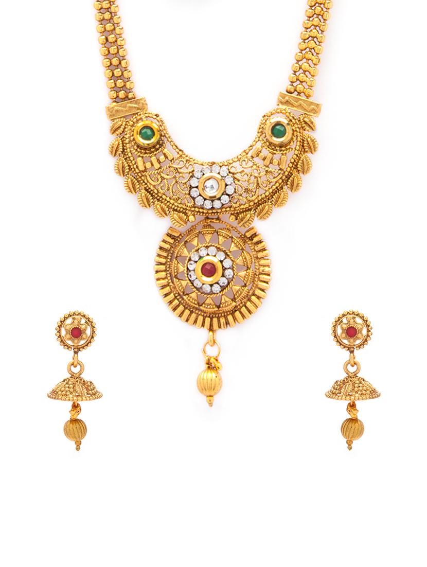 gold metal necklaces and earring - 15731217 - Zoom Image - 1