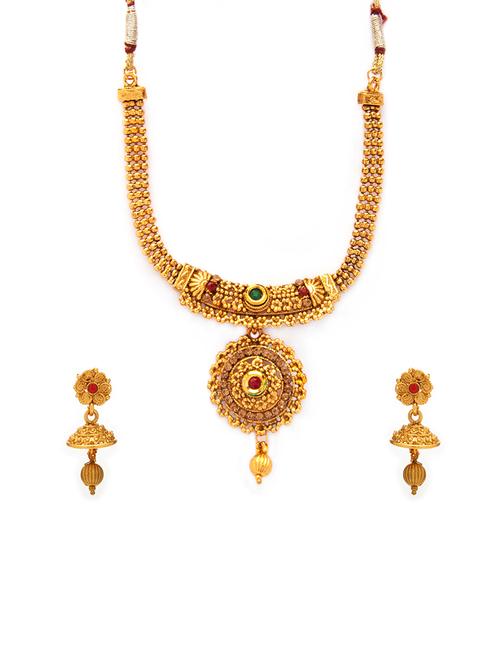 gold metal necklaces and earring - 15731223 - Standard Image - 1