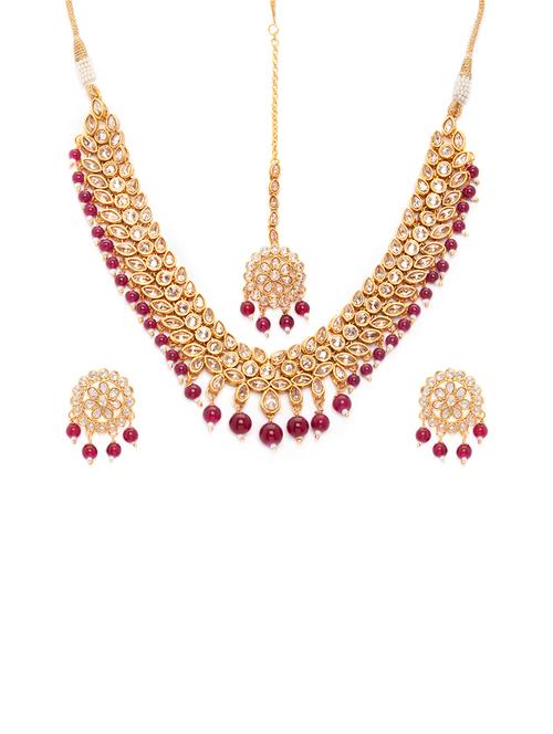Gold Tone Necklace, Earrings & Maangteeka Set - 15731235 - Standard Image - 1