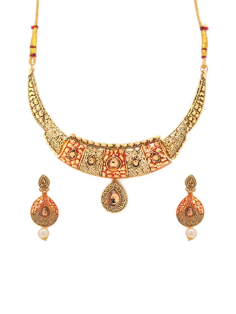 Gold Tone Necklace & Earrings Set - 15731255 - Zoom Image - 1