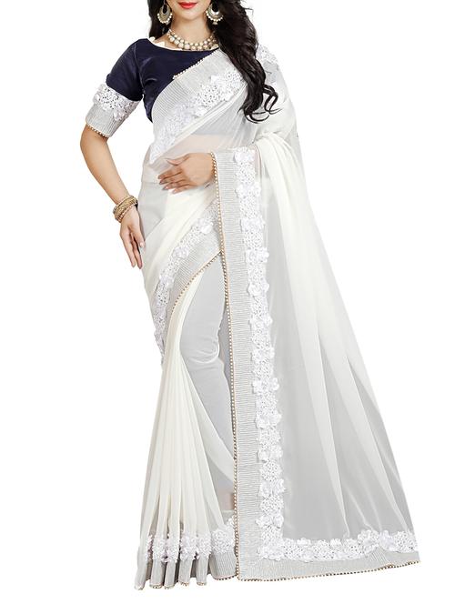 floral lace border saree with blouse - 15731270 - Standard Image - 1