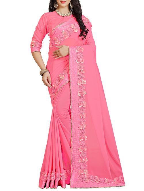 floral lace border saree with blouse - 15731272 - Standard Image - 1