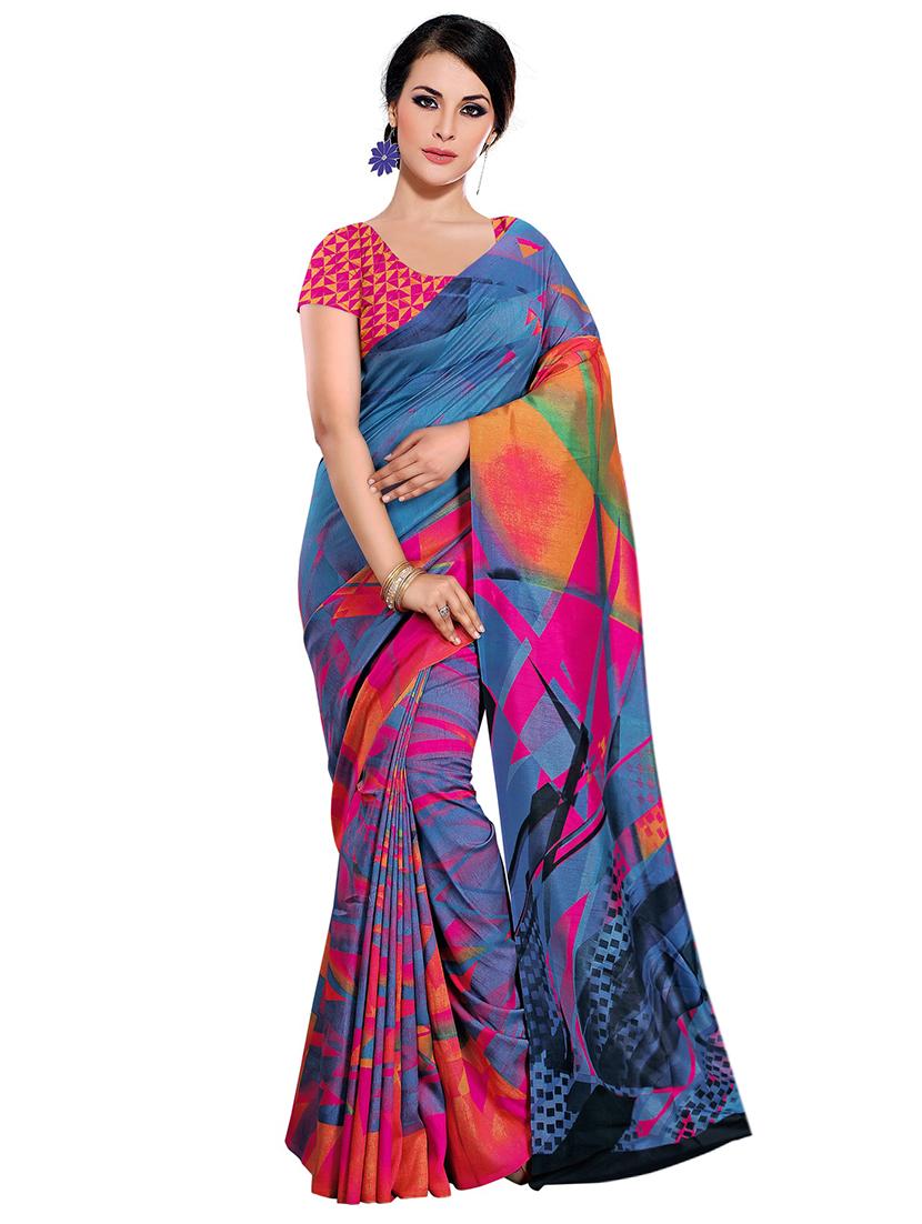 geometrical printed bhagalpuri saree with blouse - 15731313 - Zoom Image - 1
