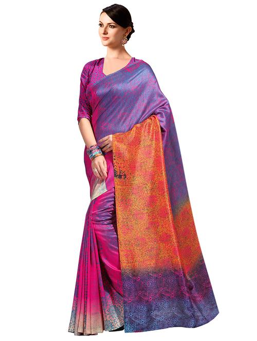 contrast border bhagalpuri saree with blouse - 15731326 - Standard Image - 1