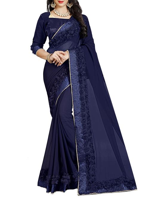 floral lace border saree with blouse - 15731378 - Standard Image - 1