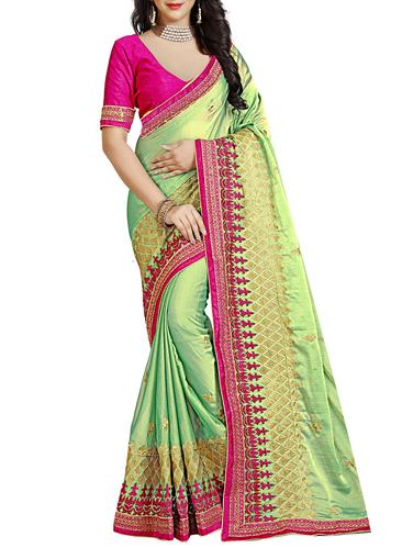 contrast border embroidered saree with blouse - 15731402 - Very Small Image - 1