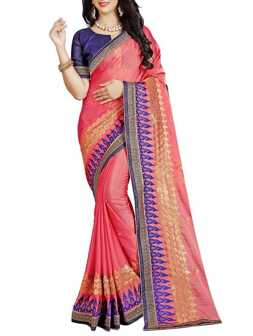 contrast border embroidered saree with blouse - 15731423 - Standard Image - 1