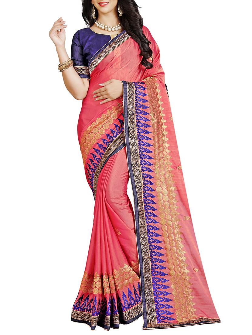 contrast border embroidered saree with blouse - 15731423 - Zoom Image - 1