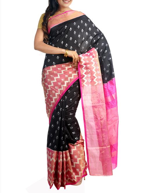 contrast zari border pochampalli saree with blouse - 15731425 - Standard Image - 1