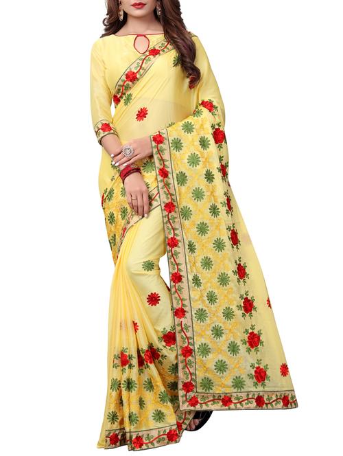 floral resham embroidered saree with blouse - 15731426 - Standard Image - 1