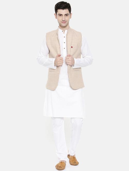 white cotton kurta pyjama set with nehru jacket - 15731535 - Standard Image - 1