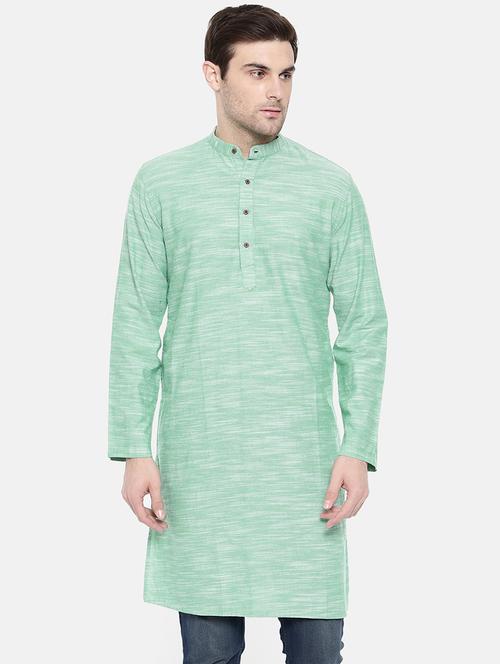 green cotton long kurta - 15731643 - Standard Image - 1