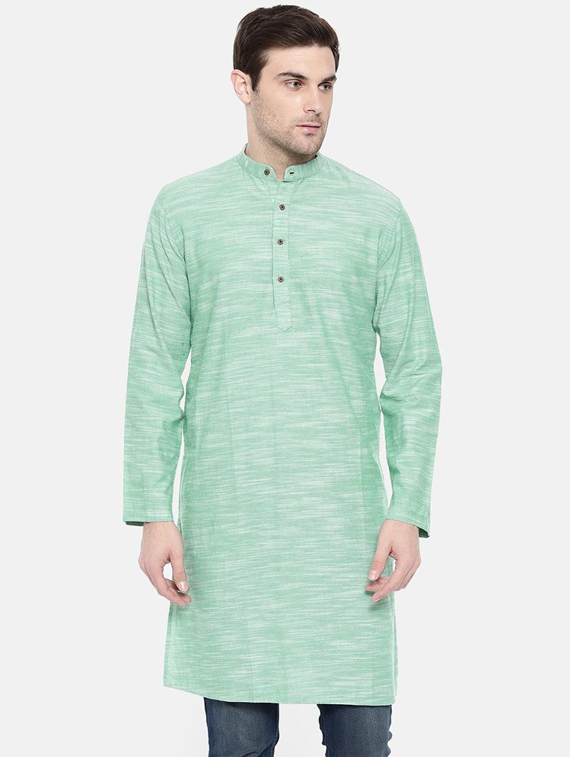 green cotton long kurta - 15731643 - Zoom Image - 1