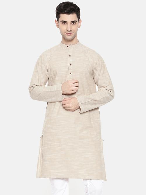 beige cotton long kurta - 15731644 - Standard Image - 1