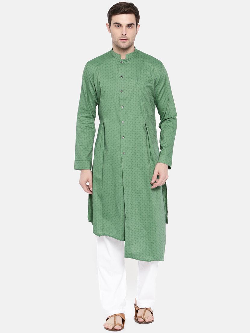 green cotton asymmetric kurta - 15731647 - Zoom Image - 1