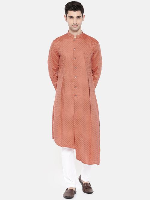 orange cotton asymmetric kurta - 15731648 - Standard Image - 1