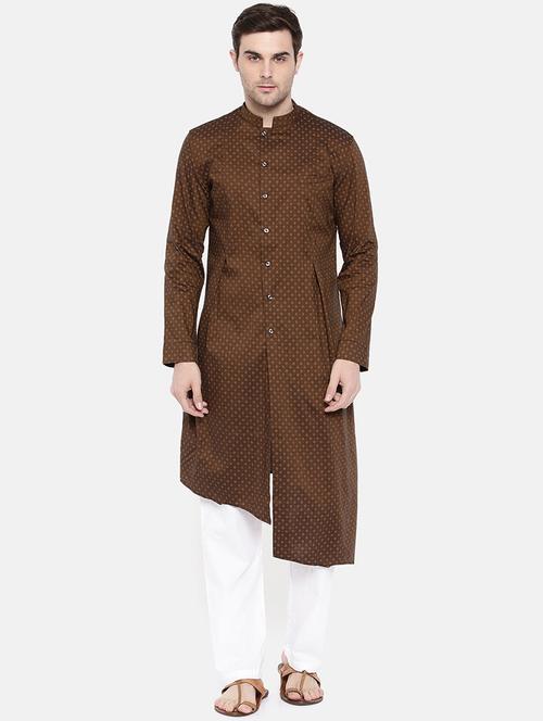 brown cotton asymmetric kurta - 15731649 - Standard Image - 1