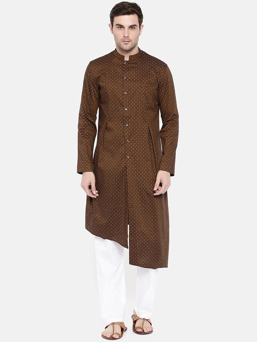 brown cotton asymmetric kurta - 15731649 - Zoom Image - 1