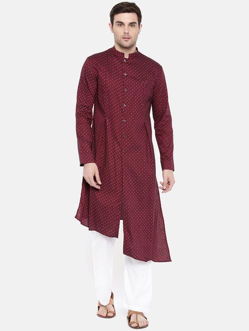 red cotton asymmetric kurta - 15731650 - Standard Image - 1