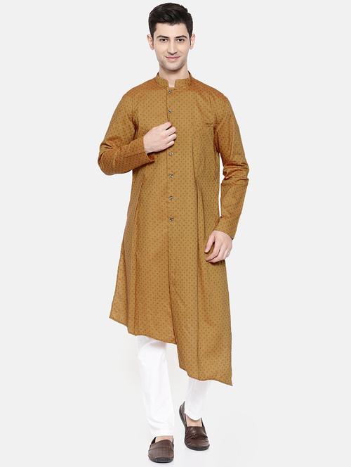 yellow cotton asymmetric kurta - 15731651 - Standard Image - 1