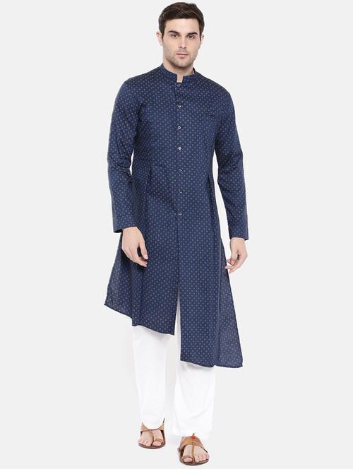 blue cotton asymmetric kurta - 15731652 - Standard Image - 1