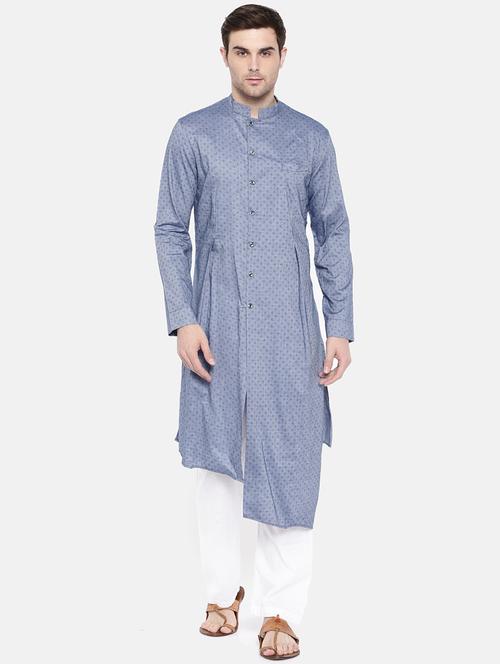 blue cotton asymmetric kurta - 15731653 - Standard Image - 1