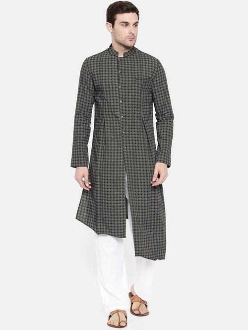 black cotton asymmetric kurta - 15731654 - Standard Image - 1