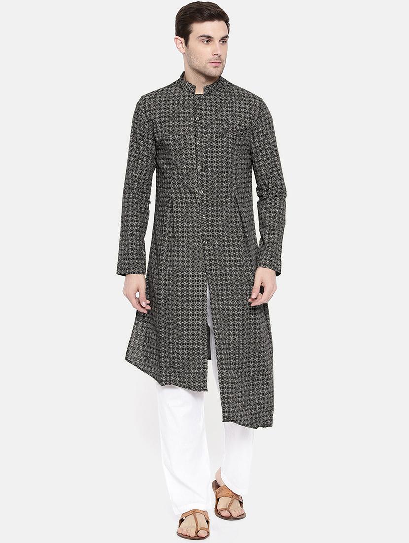 black cotton asymmetric kurta - 15731654 - Zoom Image - 1