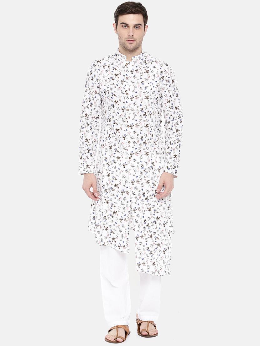 white cotton asymmetric kurta - 15731655 - Zoom Image - 1