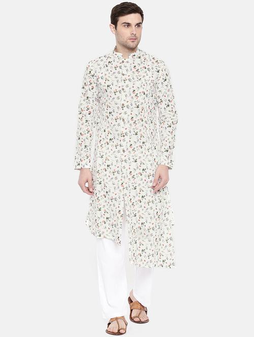 white cotton asymmetric kurta - 15731656 - Standard Image - 1