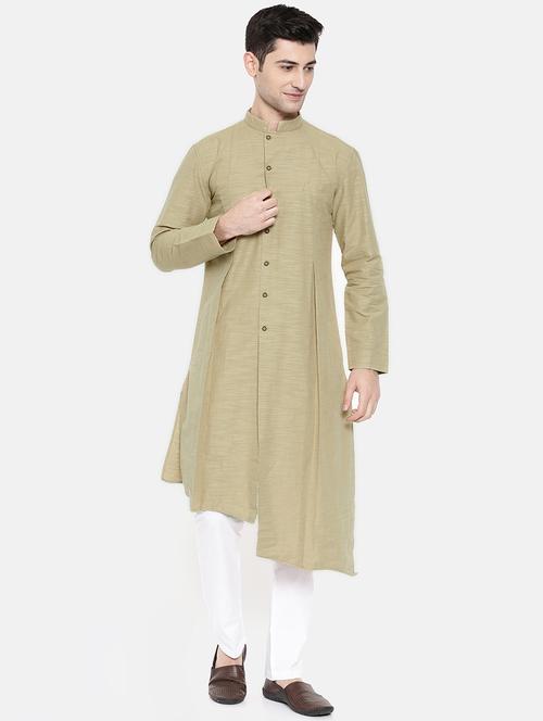 brown cotton asymmetric kurta - 15731658 - Standard Image - 1