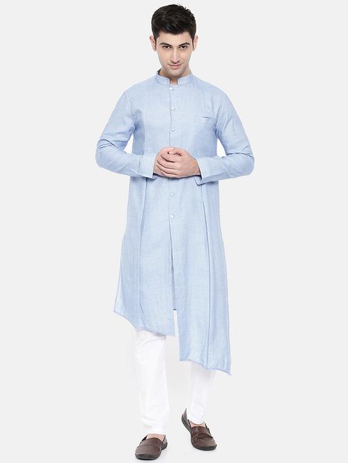 blue cotton asymmetric kurta - 15731659 - Standard Image - 1