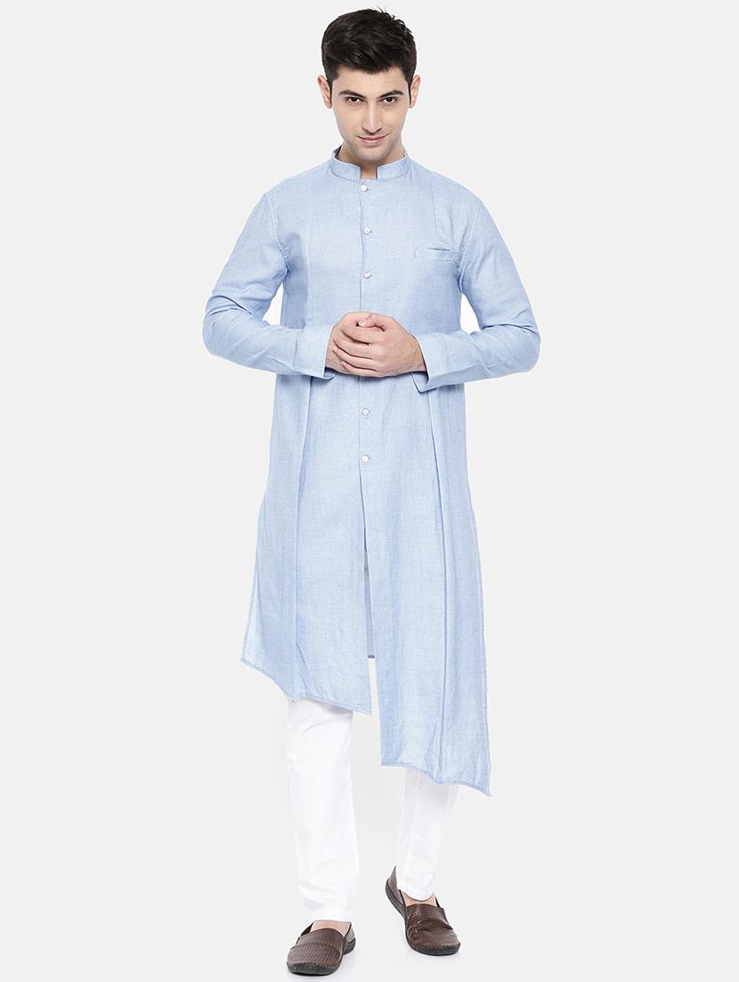 blue cotton asymmetric kurta - 15731659 - Zoom Image - 1