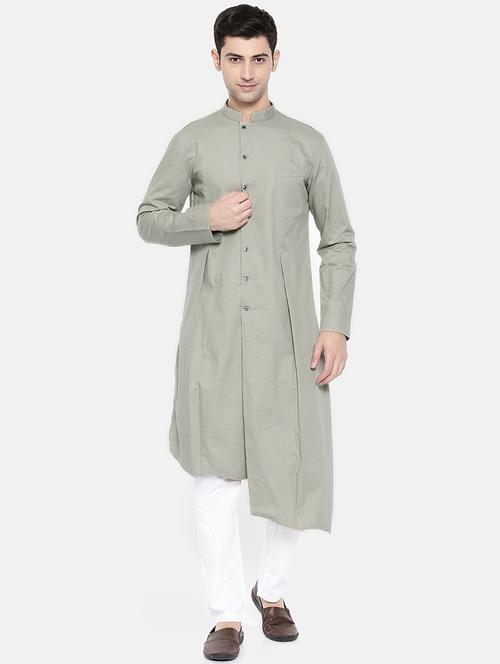 grey cotton asymmetric kurta - 15731660 - Standard Image - 1