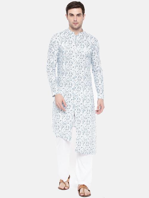 white cotton asymmetric kurta - 15731661 - Standard Image - 1