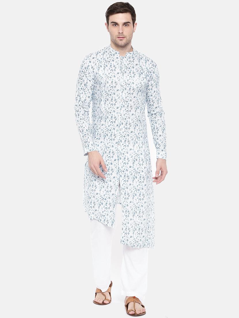 white cotton asymmetric kurta - 15731661 - Zoom Image - 1