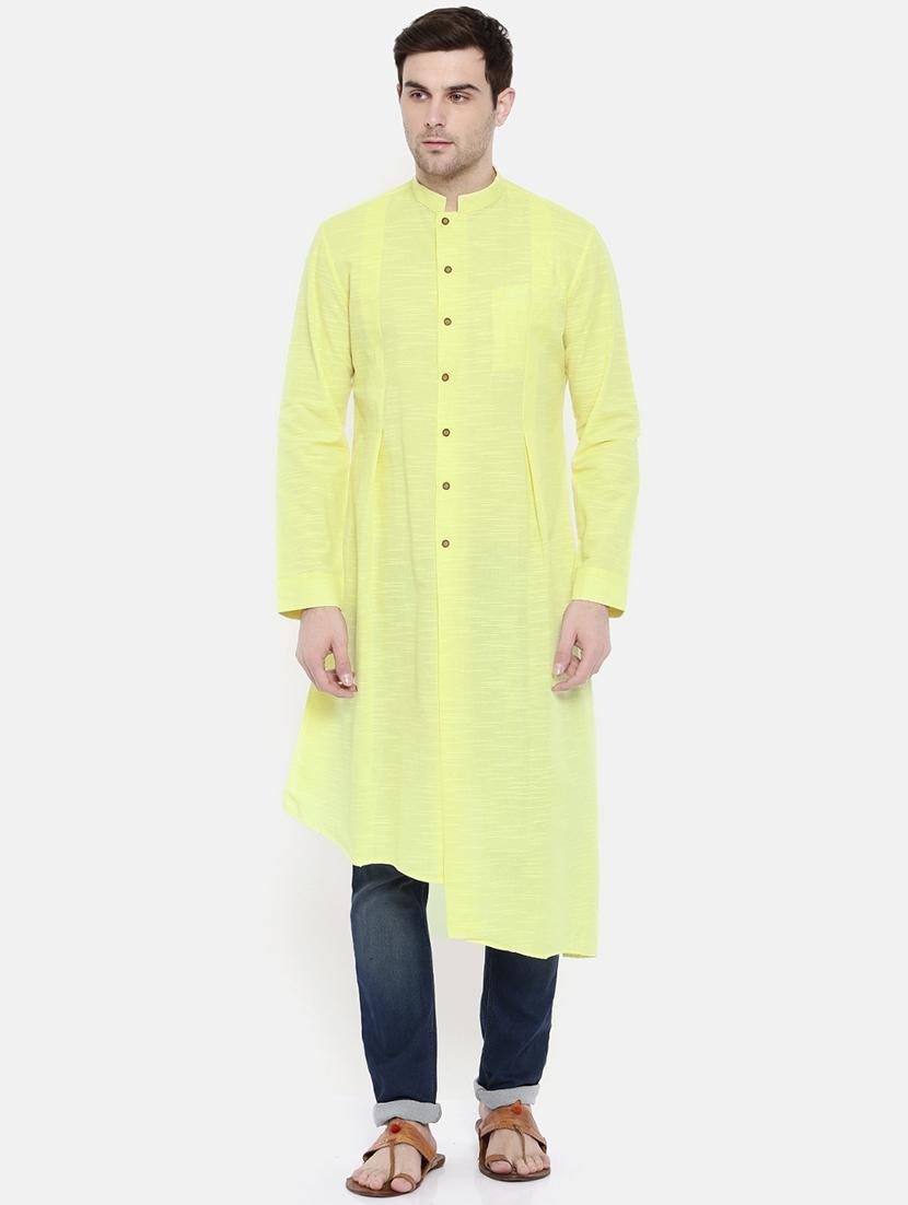 yellow cotton asymmetric kurta - 15731665 - Zoom Image - 1