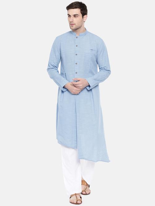 blue cotton asymmetric kurta - 15731666 - Standard Image - 1
