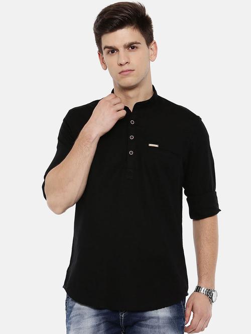 black linen short kurta - 15731803 - Standard Image - 1