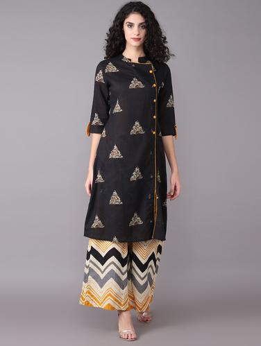 Buttoned printed kurta with palazzo set - 15731808 - Very Small Image - 1