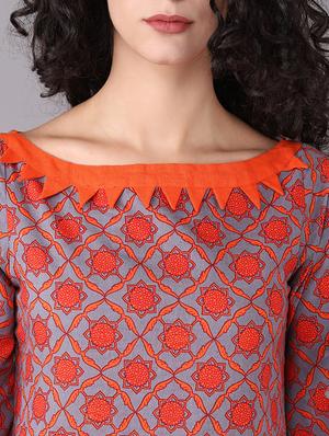 slit sleeved printed kurta with pant set - 15731810 - Standard Image - 4