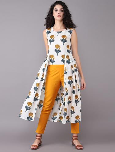 Printed high-low kurta pant set - 15731812 - Very Small Image - 1