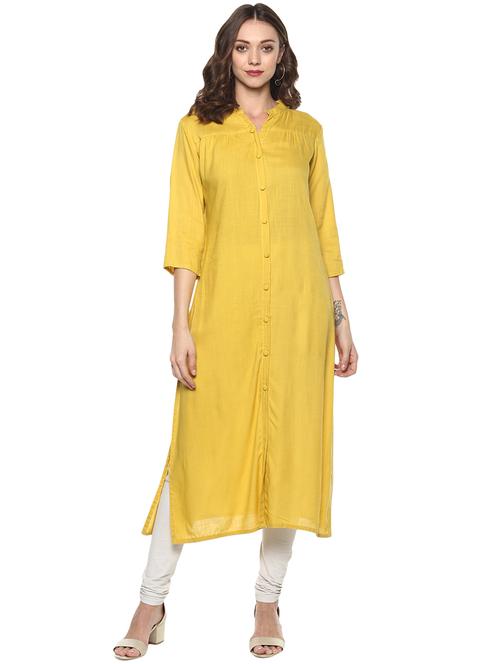 Yellow solid straight kurta - 15732981 - Standard Image - 1